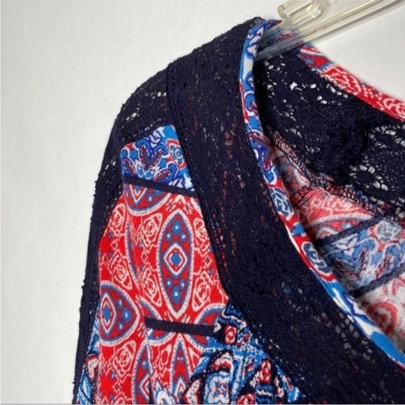 NWT Jessica Simpson Alaya 3/4 Sleeve Patchwork Lace Peasant Top in Bandana Large - Picture 9 of 13